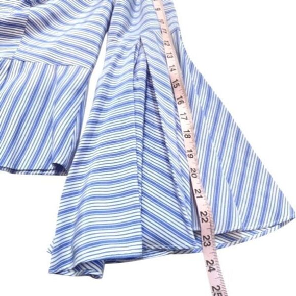 Milly New York Luna Top Stripe Bell Sleeve Peplum in Blue & White 8 - Picture 9 of 12